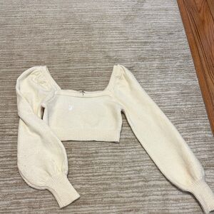 Cream Long Sleeve Knit Crop Top